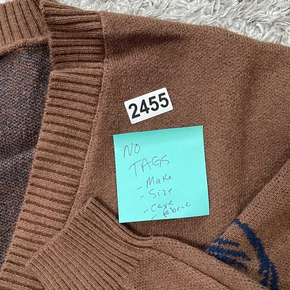 Phoenix Bird Cardigan Button Down XL Sweater Blue Brown Boxy Indie Hipster Boho - Picture 7 of 7